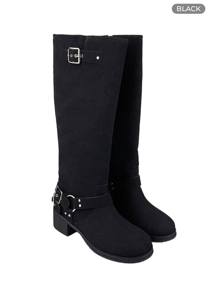 buckle-embellished-faux-leather-boots-co410