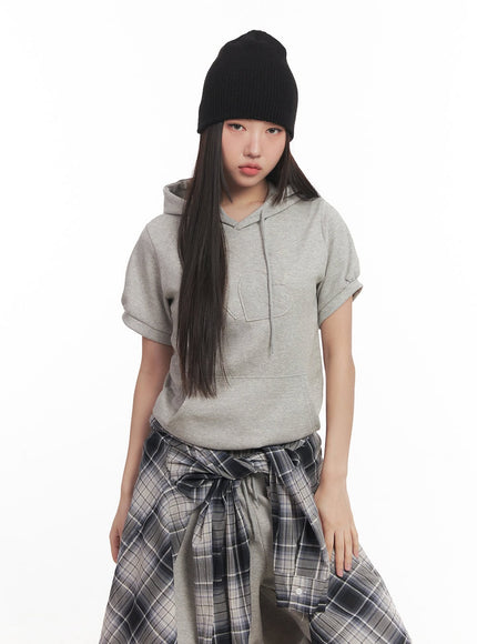 Heart Patched Puff Short-Sleeve Hoodie CM528