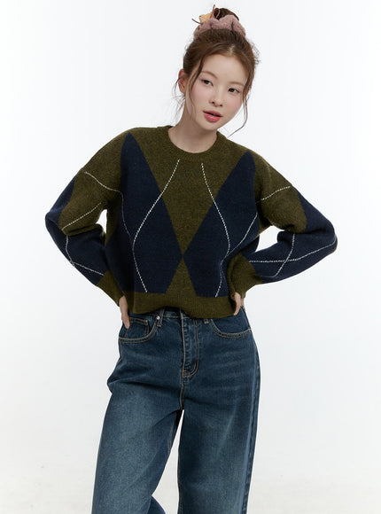 Large Argyle Cropped Sweater CF503