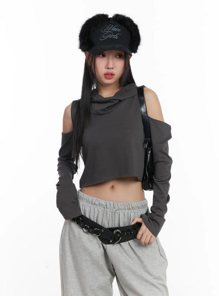 Cut-Out Crop Hood Long Sleeve Top CD529