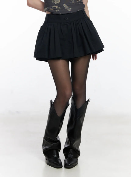 Chic Pleated Mini Skort with Elastic Waistband CJ526
