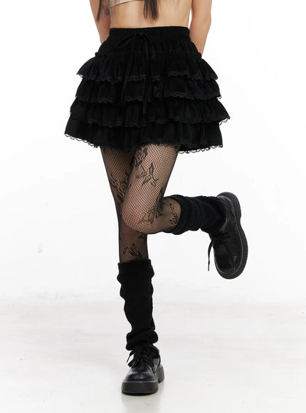 Lace-Up Ruffle Tiered Mini Skirt CN520