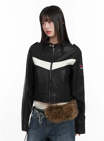 faux-leather-biker-jacket-cn510 / Black