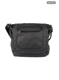 stitched-faux-leather-crossbody-bag-cm419 / Black
