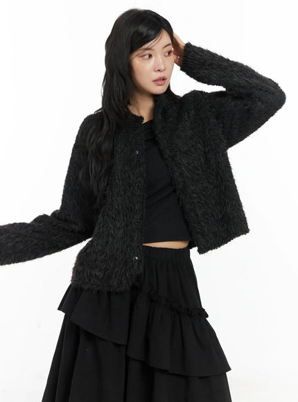 fluffy-textured-knit-cardigan-cd502 / Black