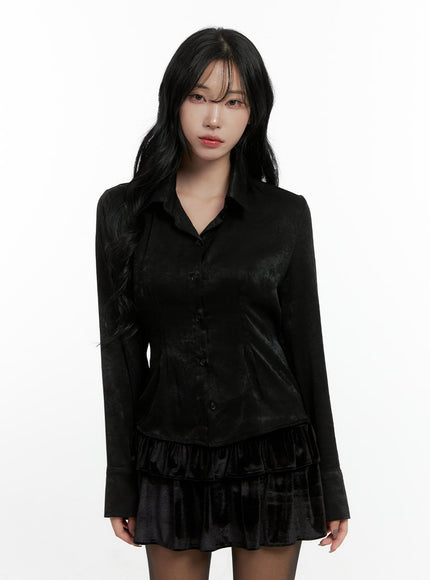 elegant-pintuck-collared-blouse-cn407 / Black