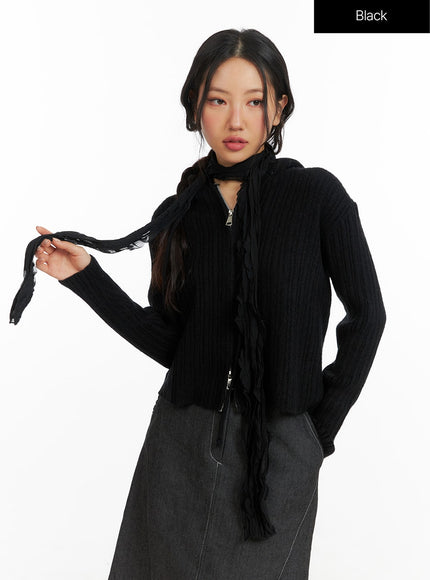 wrinkled-skinny-scarf-cf408 / Black