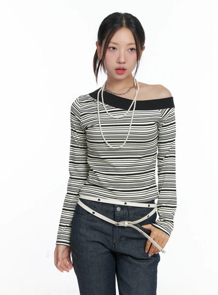 Stripe Off-Shoulder Long Sleeve Top CS502