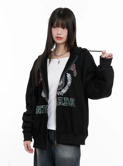 vegas-graphic-zip-up-hoodie / Black