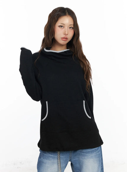 relaxed-fit-contrast-hoodie-cf513 / Black