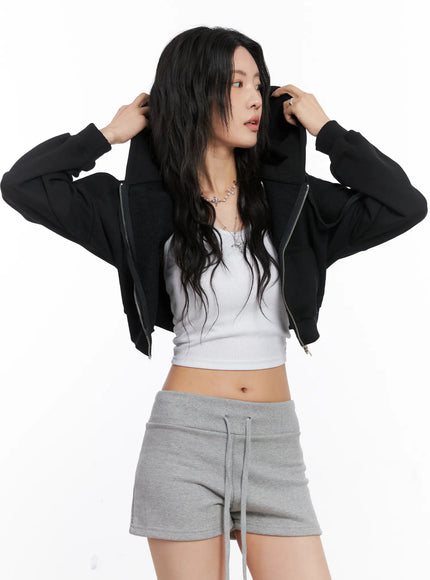 basic-cropped-zip-hoodie-co507 / Black