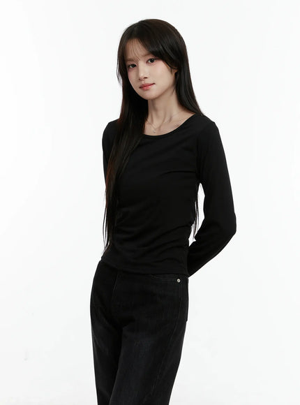 fleece-round-neck-long-sleeve-tee-cd523 / Black