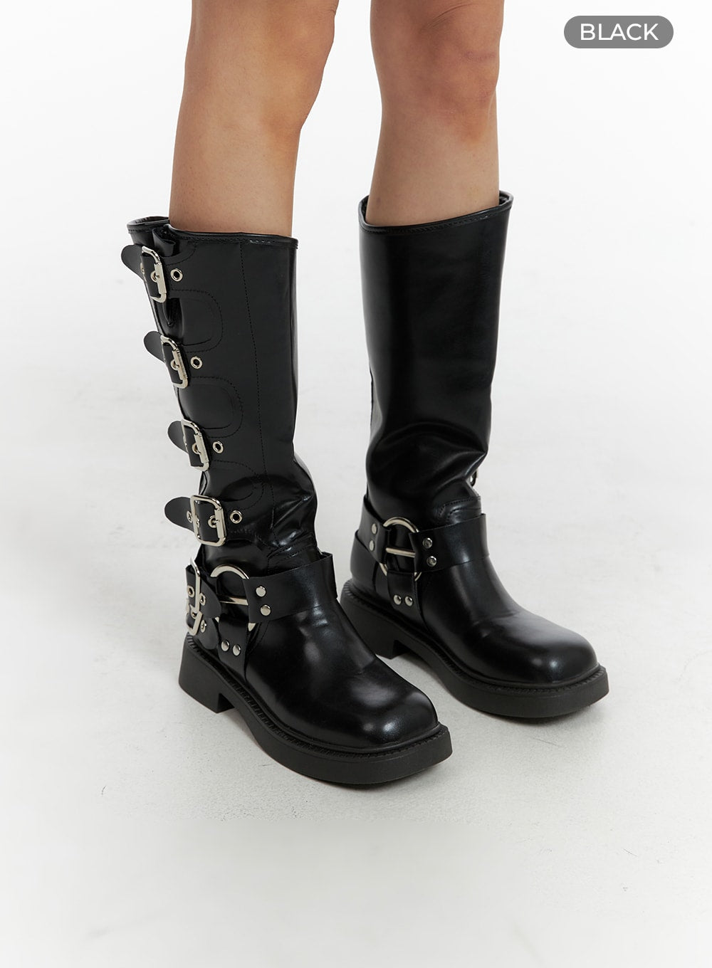 buckle-faux-leather-boots-cf428 / Black