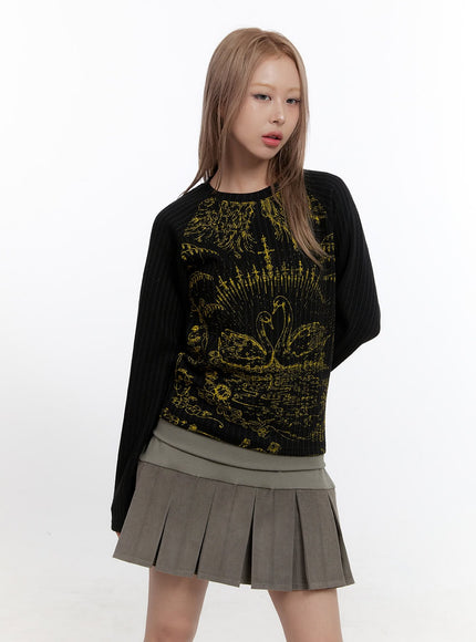 graphic-round-neck-long-sleeve-tshirt-cn425 / Black