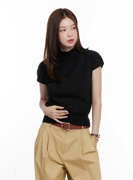 mock-neck-short-sleeve-knit-top-cg520 / Black