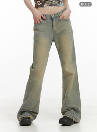 distressed-hem-rhinestone-bootcut-jeans-ca412 / Blue
