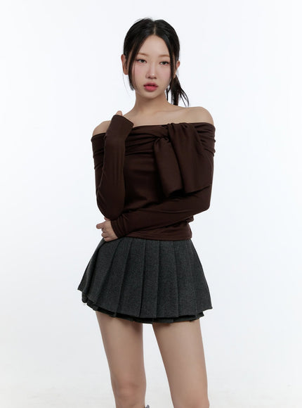 off-shoulder-ribbon-crop-top-cd423 / Brown