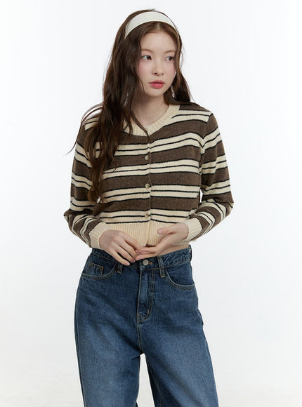 stripe-buttoned-crop-cardigan-cf503 / Brown