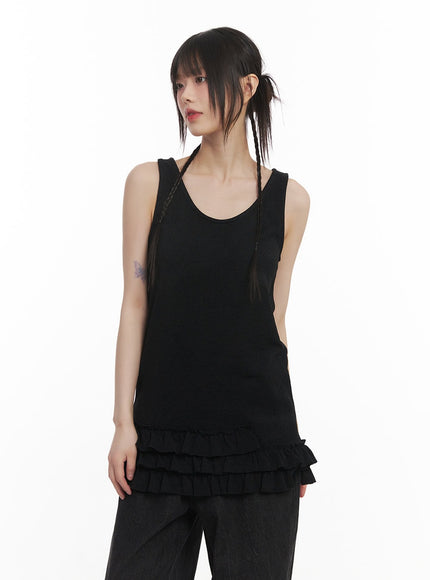 Layered Ruffle Trim Tank Top CF518