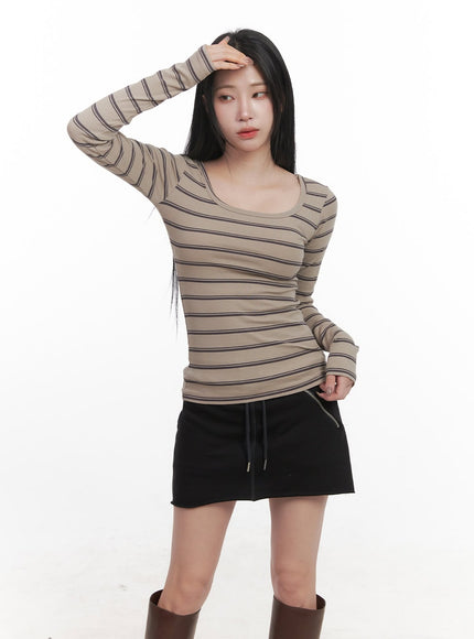 Striped Slim-Fit Long Sleeve Top CJ517