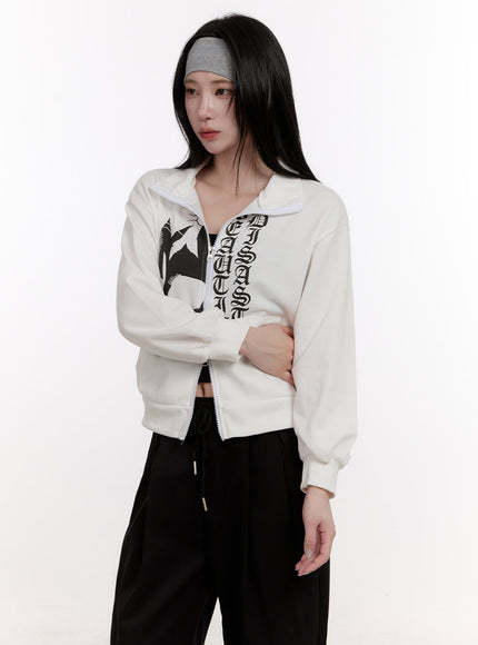 Two-Way Graphic Zip-Up Sweatshirt CJ531