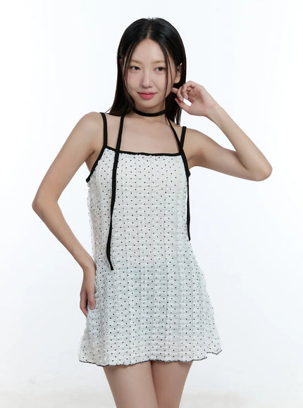 polka-dot-cami-mini-dress-scarf-set-cu526