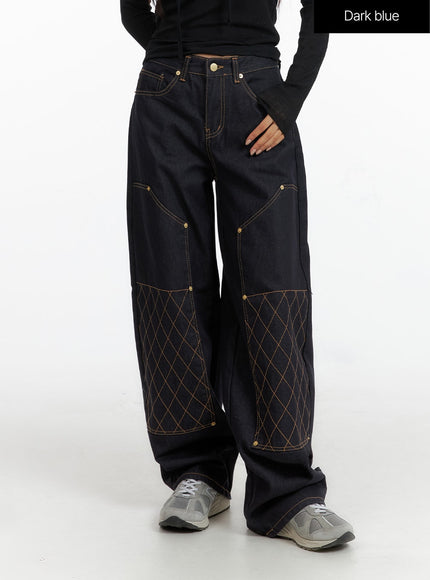 stitched-wide-denim-jeans-cf408 / Dark blue