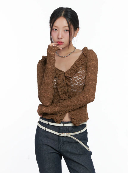 Lace Ruffle Long Sleeve Top CS502