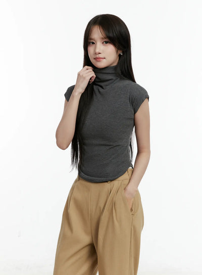 turtleneck-cap-sleeve-top-cd514 / Dark gray