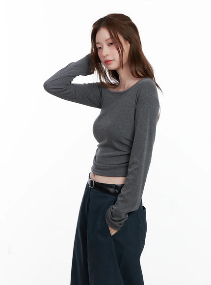 asymmetric-off-shoulder-ruched-top-cg521 / Dark gray