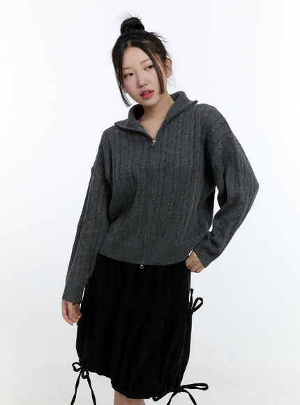 cable-knit-zip-up-cardigan-cd420 / Dark gray