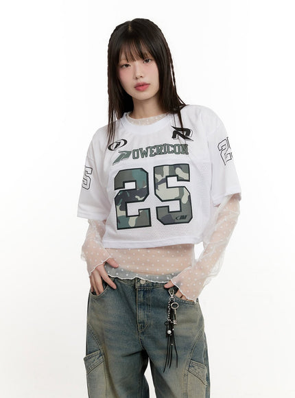 Camo Mesh Crop Jersey Top CM513