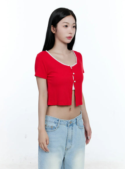 Cropped Button-Up Short Sleeve Cardigan CG512