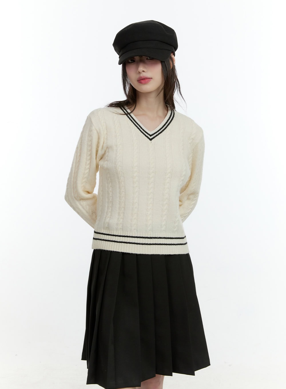 cable-knit-v-neck-sweater-cf506