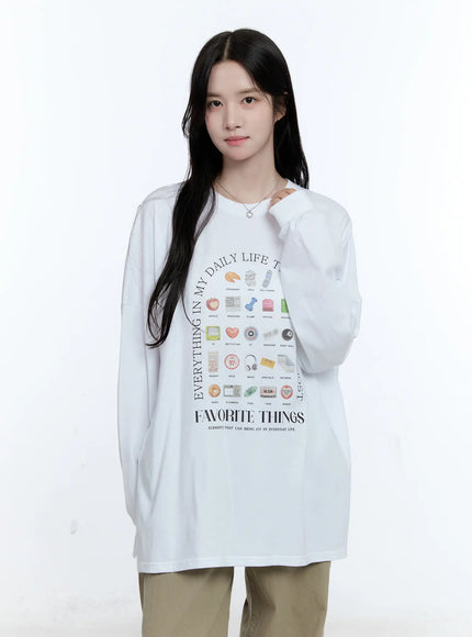 Oversized Graphic Print Long Sleeve Tee CG513