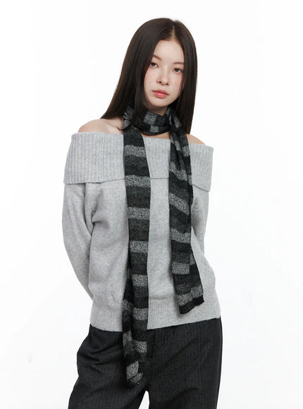 Off-Shoulder Knit Long Sleeve Top CO506