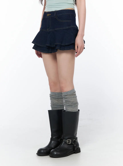 ruffled-denim-mini-skirt-ca530 / Dark blue