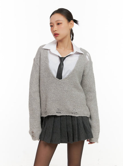 oversized-v-neck-sweater-cd409 / Gray