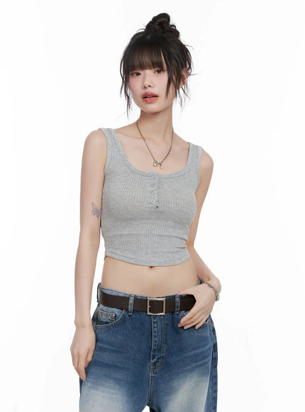 button-cropped-tank-top-cg518 / Gray