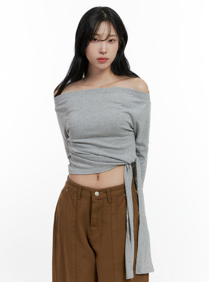 strap-solid-long-sleeve-crop-top-cn408 / Gray