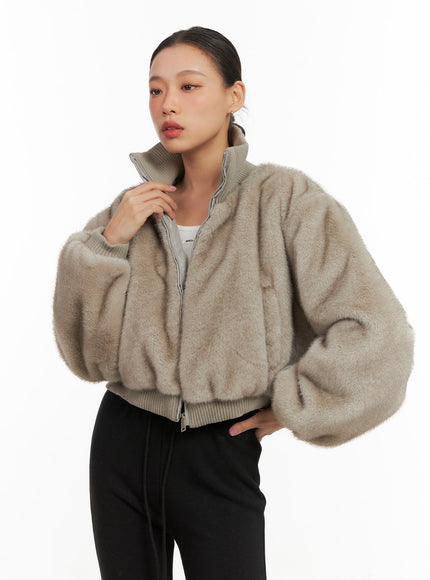 cozy-long-sleeve-crop-faux-fur-jacket-cd410 / Gray