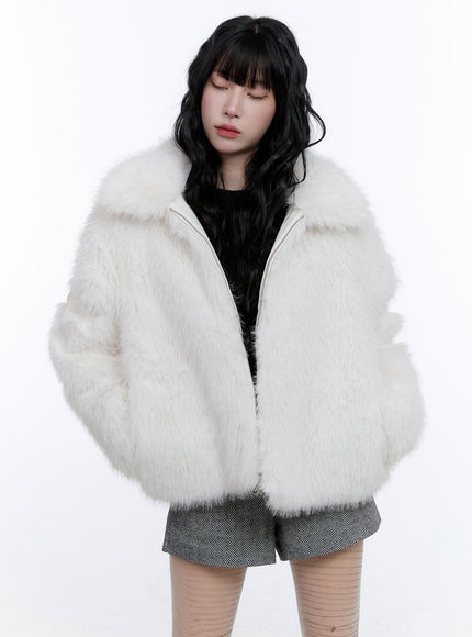 chic-zip-up-faux-fur-jacket-cd416 / Light beige