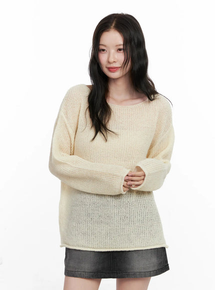 Oversized Boat Neck Knit Sweater CN504