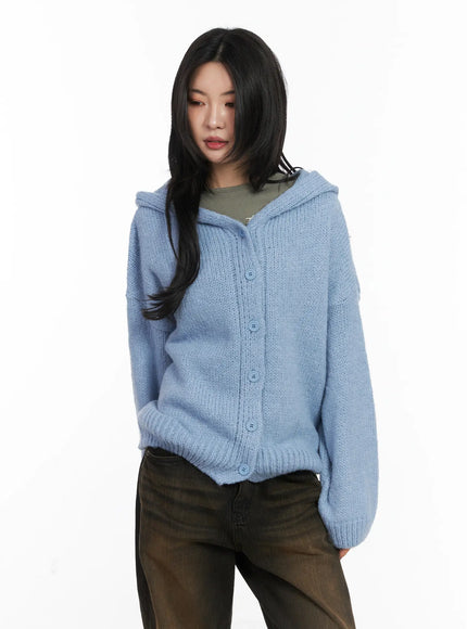 cozy-button-up-knit-hoodie-cd508 / Light blue