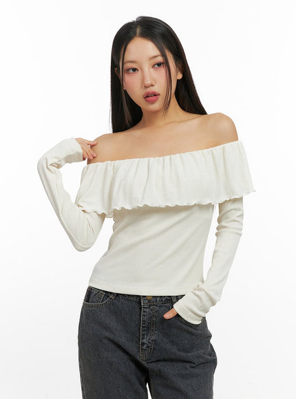 Ruffle Charm Off Shoulder Crop Top CN408