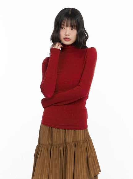 sheer-turtleneck-long-sleeve-top-cd531 / Red