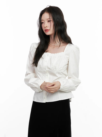 Shirred Square Neck Puff Blouse CN504