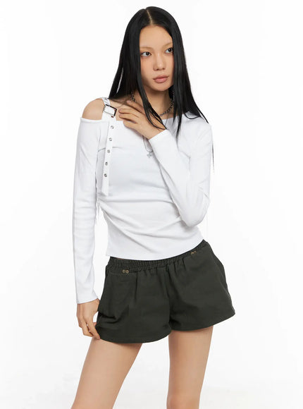asymmetric-strap-long-sleeve-top-co529 / White