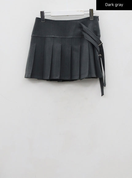 Pleated Side Belt Mini Skirt CO12