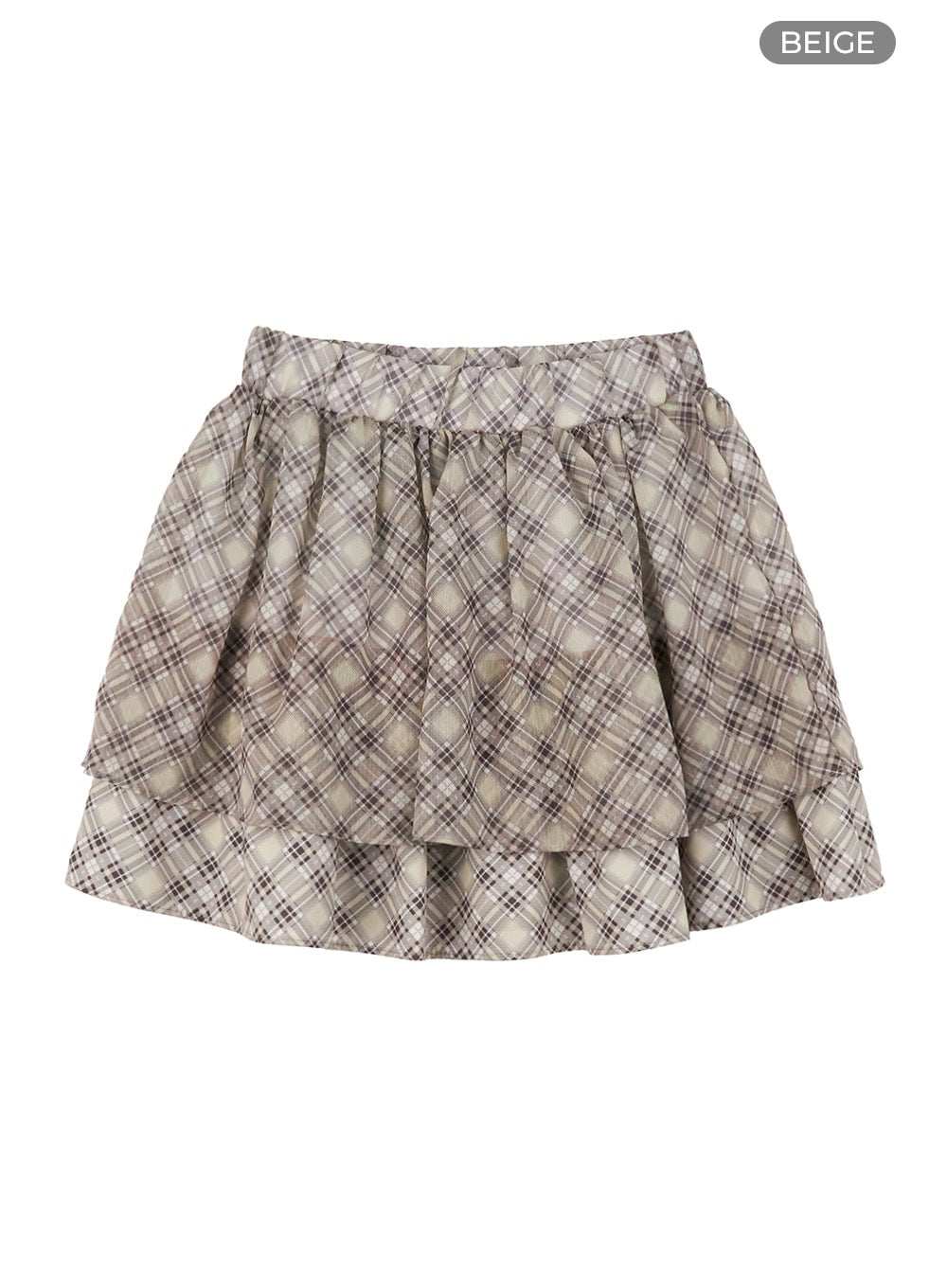 tiered-check-mini-skirt-os423 / Beige